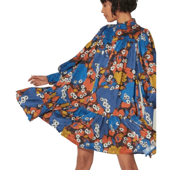 Cleobella Dresses & Skirts - Cleobella Floral Mini Dress Womens XS Blue Orange Ruffle Tiered Boho Festival